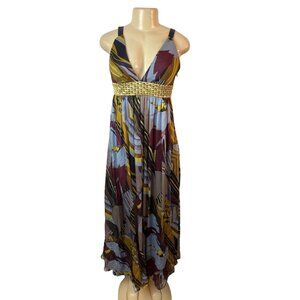 Laundry Maxi Dress Sz 2 Multicolor Silk Blend V-Neck Empire Waist
